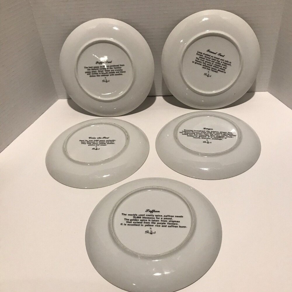 Vintage Shafford botanical 5 ceramic salad plates herbs seeds poppy ginger Japan - Picture 9 of 10